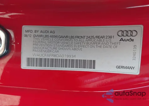 2013 Audi A5 2.0T Premium from USA, damaged, VIN WAUCFAFR8DA019934